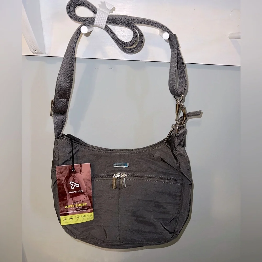 Travelon Anti-Theft Security East/West Gray Hobo Bag NWT